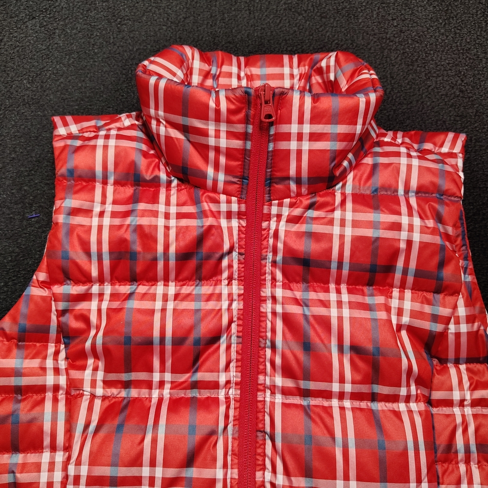 Lands End Women Puffer Down Vest Red Plaid Small (6-8) 600 Down Fill Allied NEW